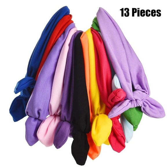 Women Hair Accessories 13 Color Bunny Ear Bow Headbands Stretchy Polyester main image 5